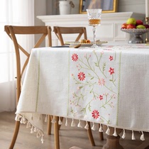 桌面餐桌布棉麻布艺白色小碎花田园法式刺绣高级新款 台布盖布