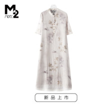 M2预售2024春夏新款宽松大码中年妈妈改良中式旗袍短袖连衣裙