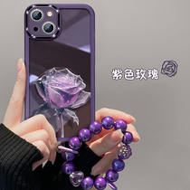紫色玫瑰花适用苹果14手机壳iphone13新款12自带镜头膜11promax女xr保护套xs个性7p/8plus创意mini个性6s简约
