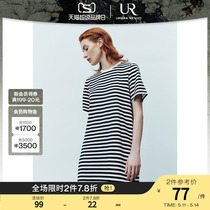UR2024夏季新款女装时尚简约风撞色条纹圆领连衣裙UWU740066