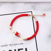 韩版创意红绳手链女 红色钛钢小红人手环玫瑰金本命年新年礼物