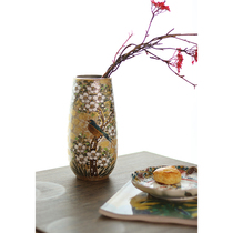 日本原装进口 九谷烧金彩花鸟喜鹊日式陶瓷花瓶花插客厅装饰摆件