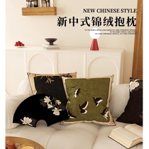客厅沙发抱枕靠垫新中式竹子绿色靠枕套轻奢高端飘窗靠背垫中国风