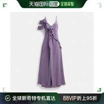 美国直邮COACH 细肩带斜纹连衣裙 CM231 紫色