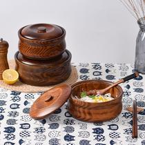 蒙古藏式实木一体带盖家用糌粑白糖奶渣内蒙炒米酥油收纳木碗带盖