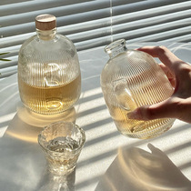 条纹冷萃玻璃壶ins透明密封瓶果酒甜酒咖啡瓶随手小酒瓶分装容器