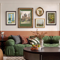 美式复古沙发背景墙装饰画法式客厅挂画轻奢小众组合餐厅绿色系壁