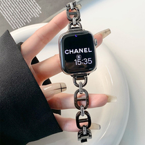 新款适用苹果手表applewatchSE78气质带钻链条iwatch65金属表带女