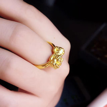 3D硬金黄金貔貅食指指环纯金珠足金貔貅女戒指戒自用送礼