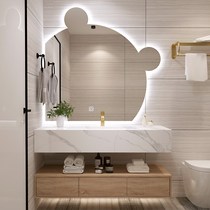 浴室柜组合轻奢岩板卫浴一体盆现代简约实木洗脸池智能圆镜2023款