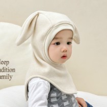 宝宝帽子秋冬款兔耳朵婴儿围脖连体帽冬季男孩女童防风护耳一体帽