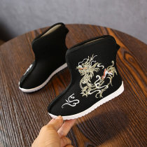 老北京手工布鞋男童冬季短靴明制儿童汉服靴子翘头弓鞋古代古装鞋