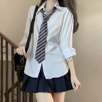 日系原创jk衬衫女学生韩版宽松条纹长袖衬衣2023新款百搭显瘦上衣