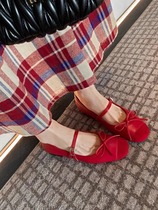 小谢家法式蝴蝶结芭蕾舞鞋2024春季新款红色玛丽珍鞋女平底单鞋