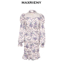 【奥莱】MAXRIENY碎花连衣裙女冬季修身复古包臀短裙