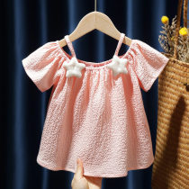 2022年夏季女童装露肩吊带女宝宝雪纺短袖T恤婴幼童洋气衬衫上衣