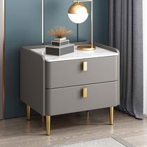 床头柜轻奢高级感简约现代主卧室皮质岩板智能小型床边实木柜灰色