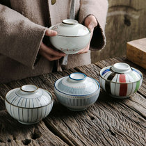 日式陶瓷盖碗5英寸炖盅手绘甜品碗粥碗带盖面碗饭碗燕窝炖品汤盅