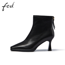 fed高级短靴冬季新款靴子真皮细跟气质女士法式瘦瘦靴928-ZCB381