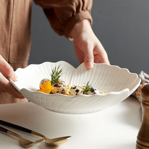西餐盘家用大号汤盘日式陶瓷餐具高级感创意白色深盘沙拉盘8英寸