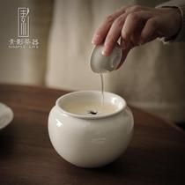 素影 草木灰祥云建水 陶瓷茶洗茶渣缸水盂带盖中式家用茶具小杯洗