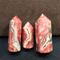 阿根廷天然红纹石柱子原石打磨红色水晶单尖六棱柱五花肉纹理摆件