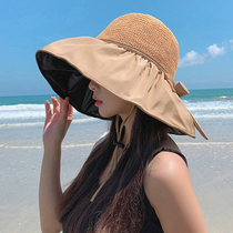 可折叠黑胶遮阳帽女防晒春夏季遮脸防紫外线太阳帽海边大沿渔夫帽
