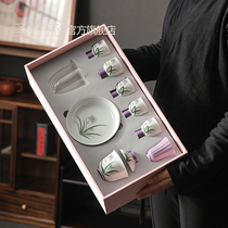 紫罗兰手绘功夫茶具套装家用客厅高档泡茶壶整套办公室会客礼盒装