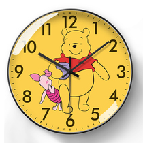 维尼熊挂钟表男女孩时钟儿童房间卡通早教静音装饰电波钟自动对时