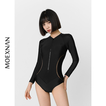韩国新款性感连体泳衣女黑色长袖防晒保守遮肚显瘦学生泡温泉泳装