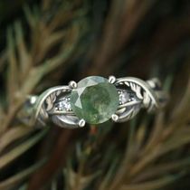 《水草幽灵》天然绿玛瑙宝石戒指S925银做旧复古个性开口指环