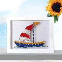 帆船 钉子绕线画手工艺品diy自己做材料包弦丝缠绕编织画生日礼物
