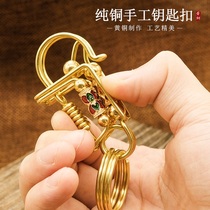 创意黄铜钥匙扣手工小鸟汽车钥匙链圈个性车钥匙挂件男士高档挂饰