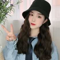 新款日韩女士假发帽子一体时尚夏天网红渔夫帽长卷发羊毛卷