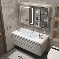 现代简约陶瓷一体盆浴室柜组合卫生间洗手盆智能漱洗台圆镜洗脸盆