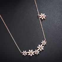 韩版时尚小雏菊项链 钛钢锁骨链18K镀金短款六个小菊花项链