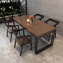 复古酒吧烧烤店火锅餐厅工业风原木实木餐桌长方形咖啡厅桌椅组合