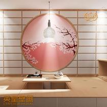日式格子木门壁纸粉色樱花3D背景墙布料理店美甲店剧本杀主题墙纸