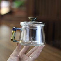 新款小号260ml耐热玻璃同心杯 高颜值过滤泡茶杯方形彩把三件杯子