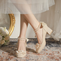 婚鞋新娘鞋2024新款花朵高跟鞋粗跟秀禾服婚纱两穿结婚鞋子不累脚