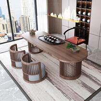 新中式茶桌椅组合禅意实木功夫茶台泡茶桌办公室茶室黑胡桃色定制