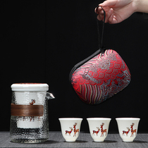旅行茶具套装便携包一壶三杯防烫玻璃快客杯日式陶瓷整套功夫茶具