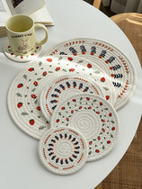 安木良品韩国ins复古印花装饰棉线圈隔热垫杯垫餐具碗盘防滑垫子
