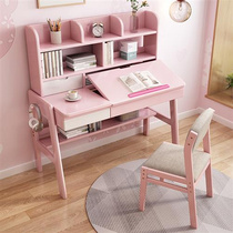 网红实木书桌书架书柜组合一体儿童学习桌椅子家用小学生写字桌可