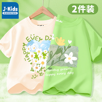 真维斯集团女童短袖t恤夏季新款儿童纯棉衣服女孩绿色上衣半袖女