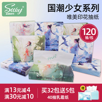 Sllky小包纸巾便携式儿童上学120张32包卡通印花国风纸巾小包抽纸