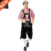 Halloween costume red plaid beer suspenders suit Bavarian fe