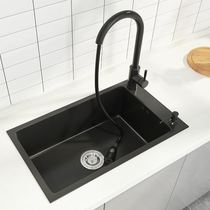新品厨房纳米黑左手盆单槽水槽不锈钢家用加厚厨房洗菜盆洗碗