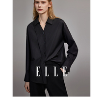 ELLE黑色设计感宽松显瘦衬衫女2024春装新款独特别致气质小上衣
