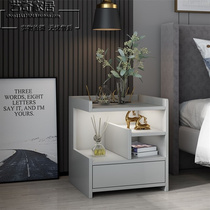 床头柜卧室深灰色感应简约创意小柜子床边柜包灯经济型小型现代l